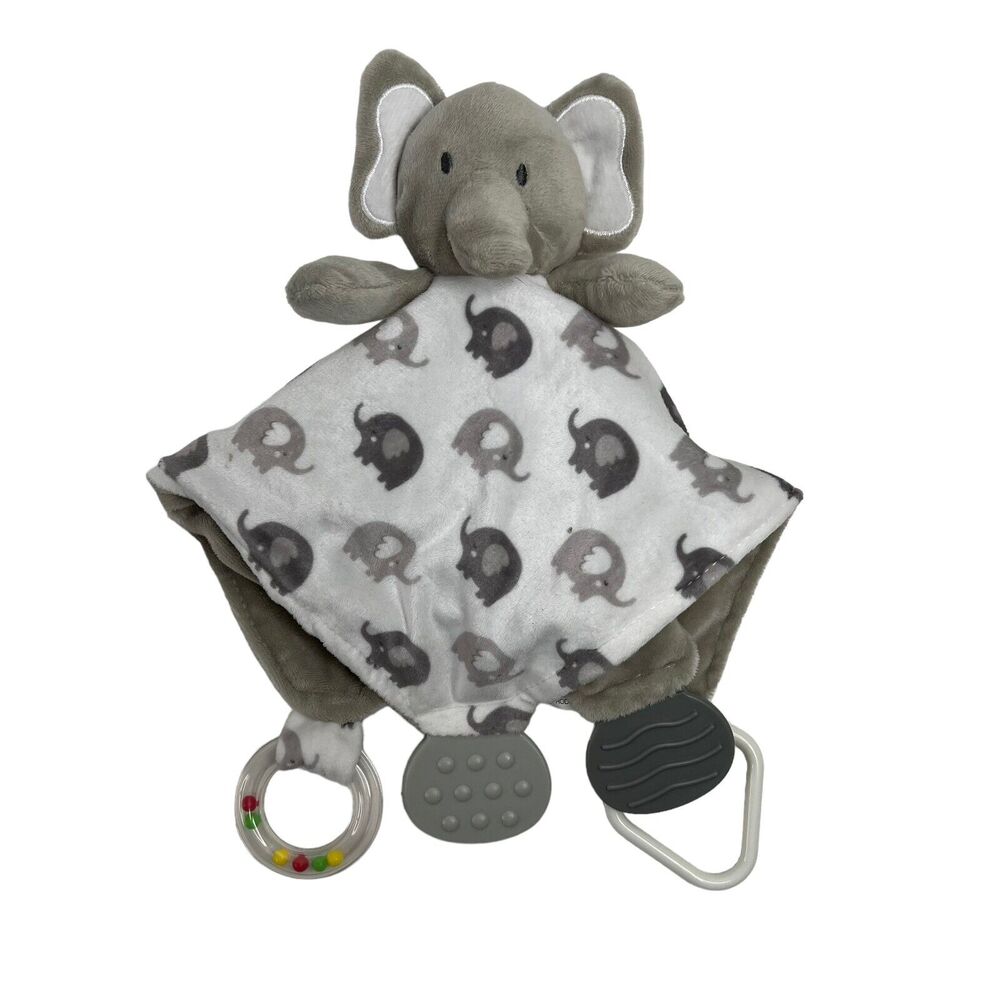 Modern‎ Baby Elephant Lovey Snuggle Security Blanket Blankie Teether Rattle Gray